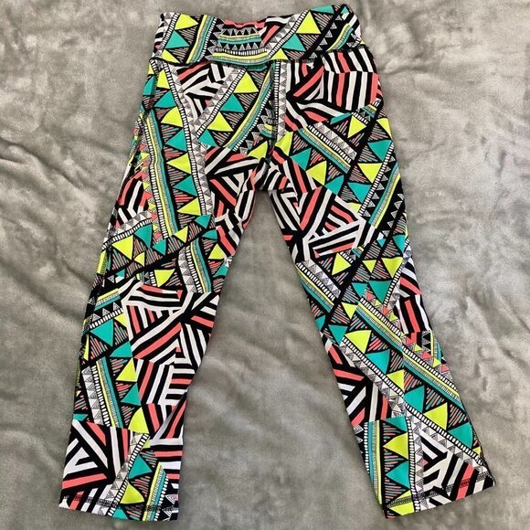 Live Love Dream Neon Geometric Print Tribal Pattern Athletic Capris Size Small - Picture 3 of 8